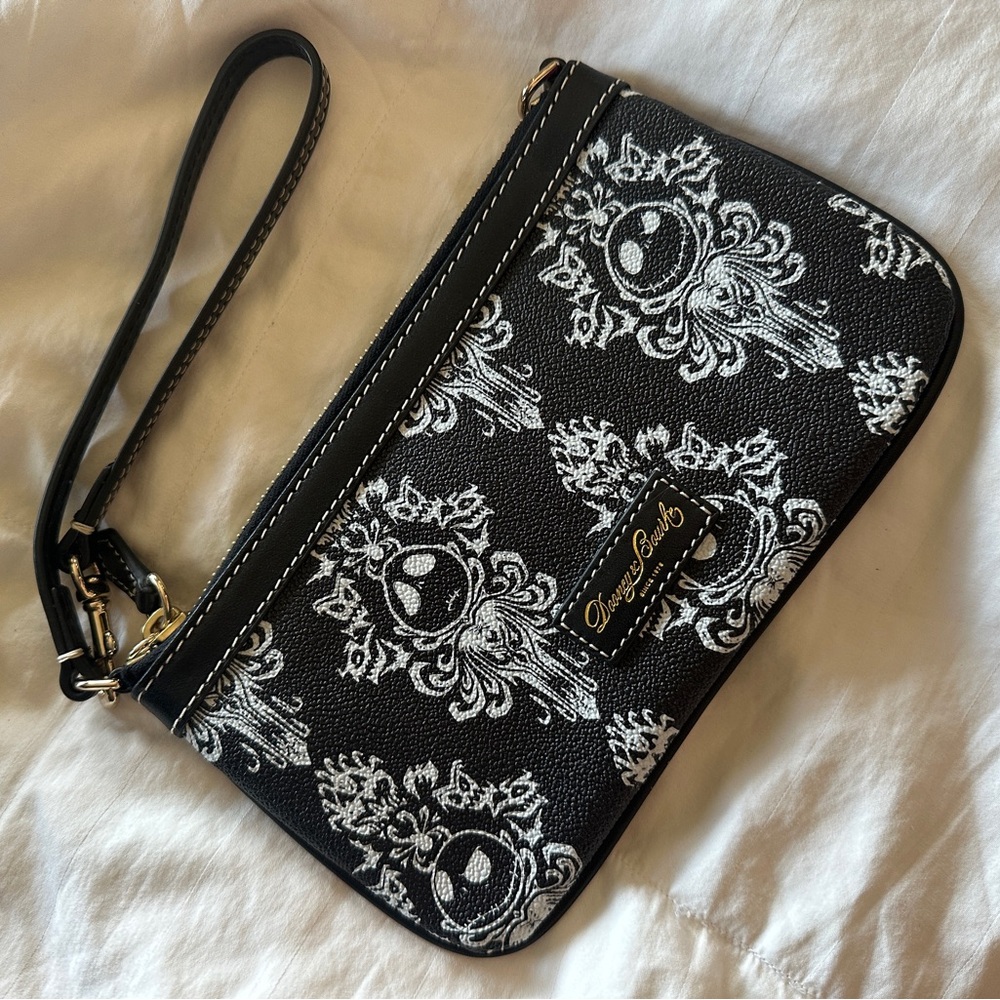 dooney and bourke haunted mansion/jack skellington wristlet